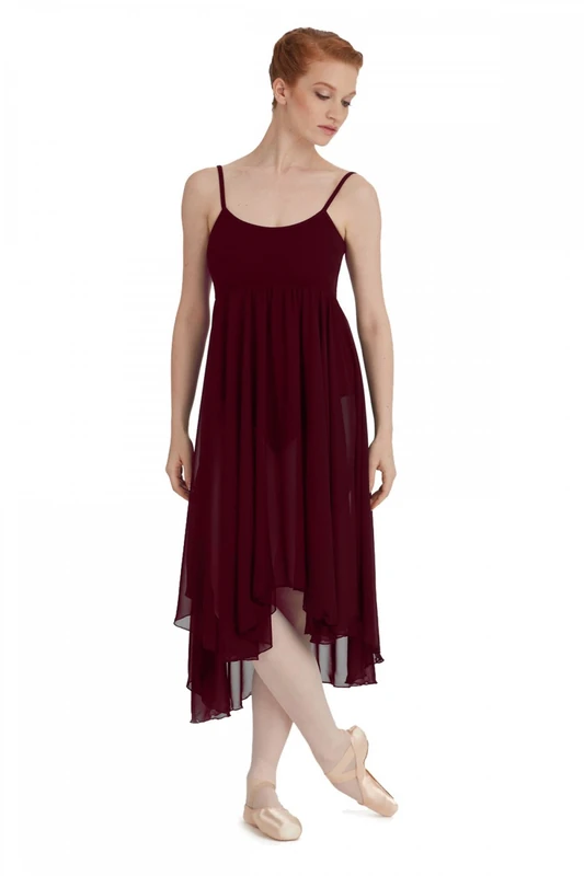 Capezio Camisole Empire Dress, Lyrical Dance Costumes for Women, Ballet Dress with Leotard, Georgette Skirt and Shelf Bra, Dance Outfit for Contemporary, Ballet, BG001, Burgundy, Adult Size Large