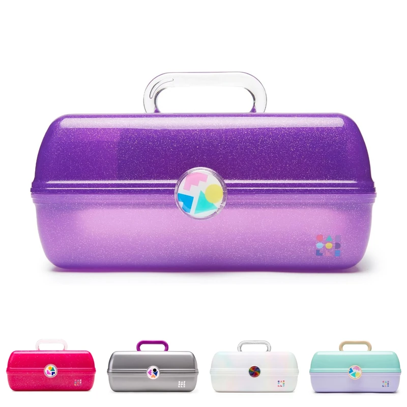 Caboodles On-The-Go Girl Makeup Box, Purple Sparkle, Hard Plastic Makeup Organizer Box, Built-in Mirror, Secure Latch for Safe Travel, Spacious Storage for Large Items