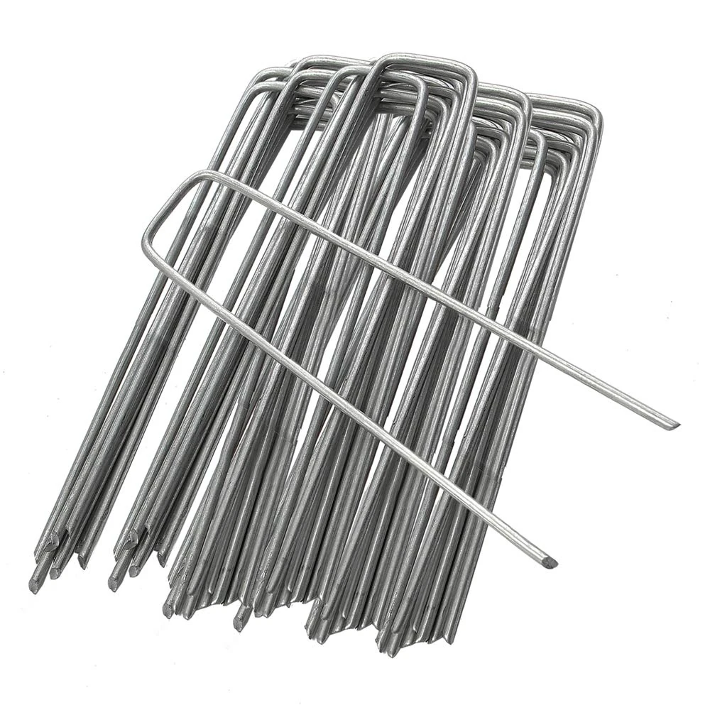ANSIO Weed Membrane Pegs 100 Pack - 6 Inch (150mm) U-Shaped Garden Staples for Lawn & Artificial Grass - Strong Galvanized Pins for Securing Matting, Netting & Ground Fabric