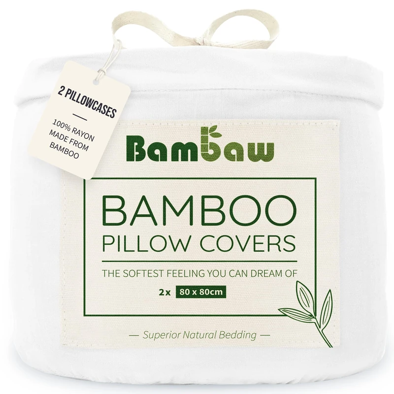 Bambaw Bamboo Pillowcase 80x80 cm 2 Pack, Anti Acne Pillowcase, 100% Bamboo Pillowcases Pack of 2, Cooling Pillow Cases for Night Sweats, Allergy Friendly Pillow Case with Envelope Closure (White)