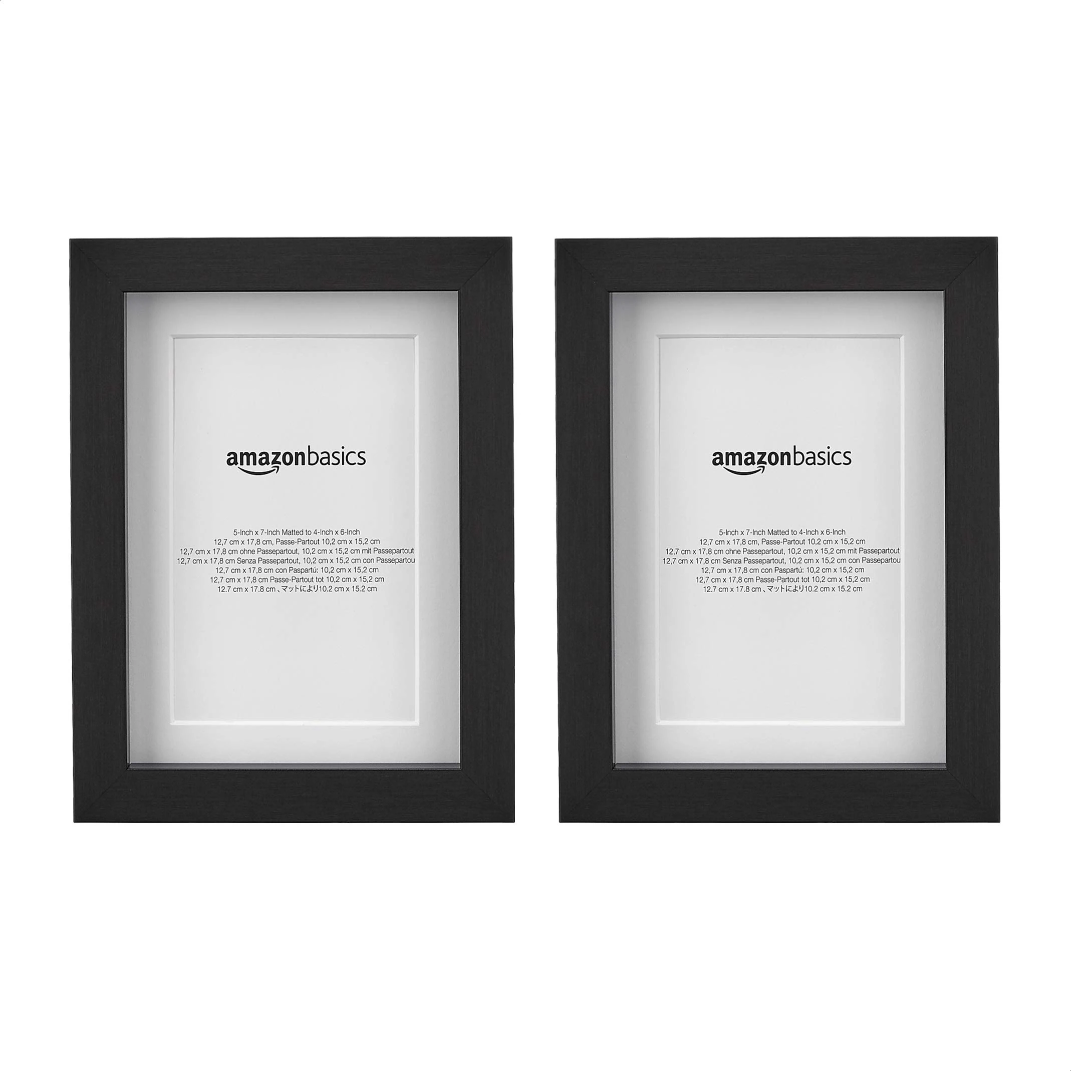 Amazon Basics Rectangular Photo Frame with Mat, 13 cm x 18 cm matted to 15 x 10 cm, 2-Pack, Black