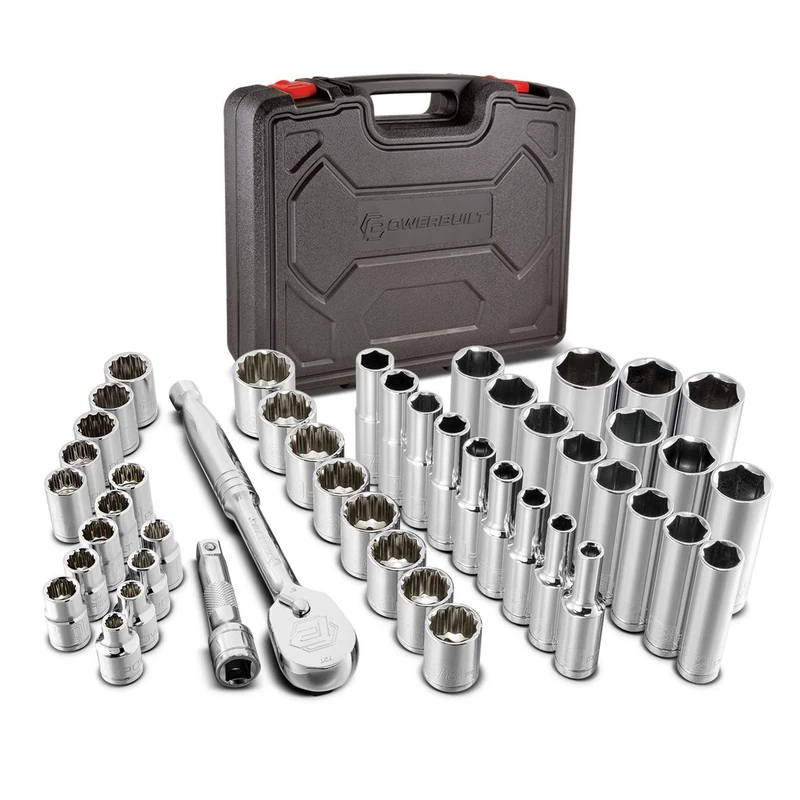 Powerbuilt 47 Piece Mechanics Tool Set, 3/8-inch Drive, SAE and Metric Socket Set, Standard, 72 Tooth Seal-Head Ratchet, Automotive Tools, Storage Case - 642451