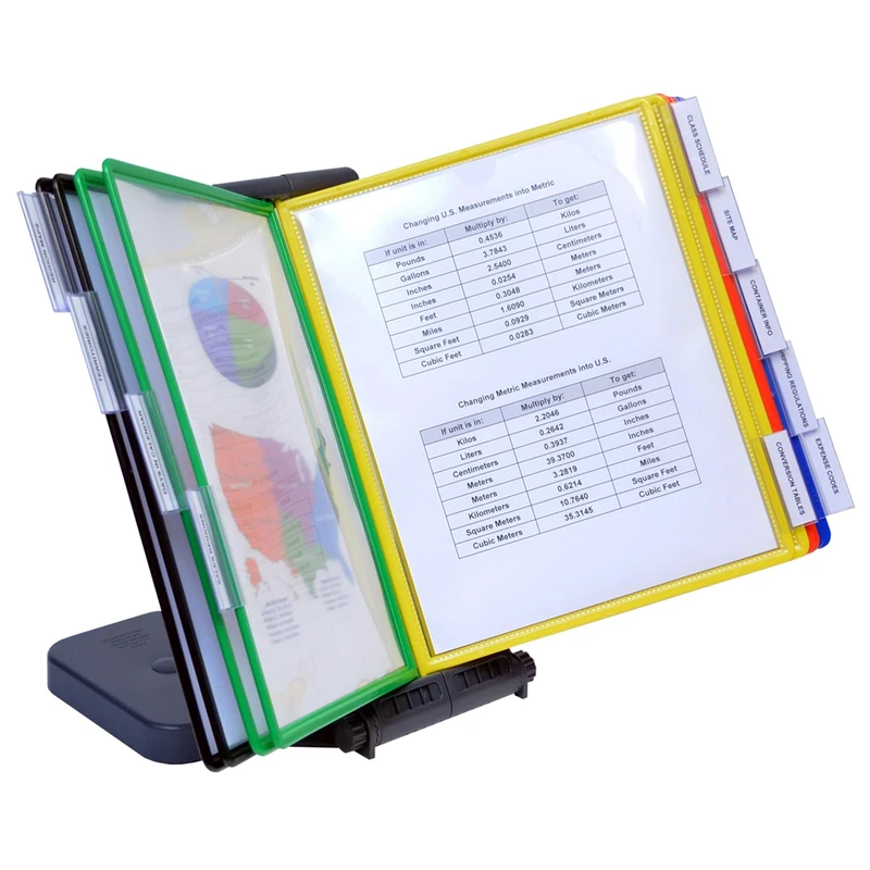 Ultimate Office AdjustaView 10-Pocket Desk Reference Organizer with Easy-Load Pockets and Compact Weighted Base for Maximum Stability (Colored Pockets) - Image 1