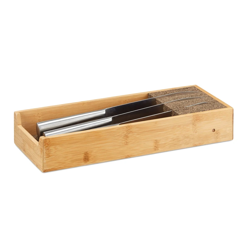 Relaxdays Bamboo Knife Block, In-Drawer Knife Organizer, Cutlery Storage, HWD 6.5x38x15.5cm, Natural