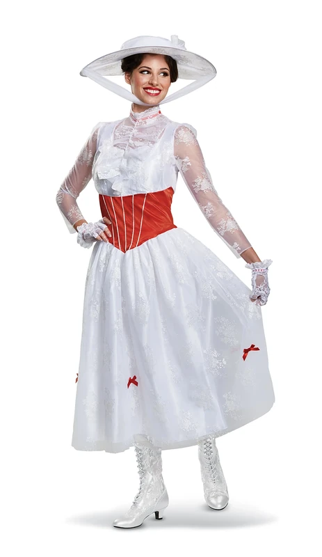 Disguise 66110E Mary Poppins Deluxe Adult Costume Sized, White, L