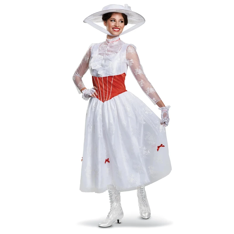 Disguise 66110N Mary Poppins Deluxe Adult Costume Sized, White, S