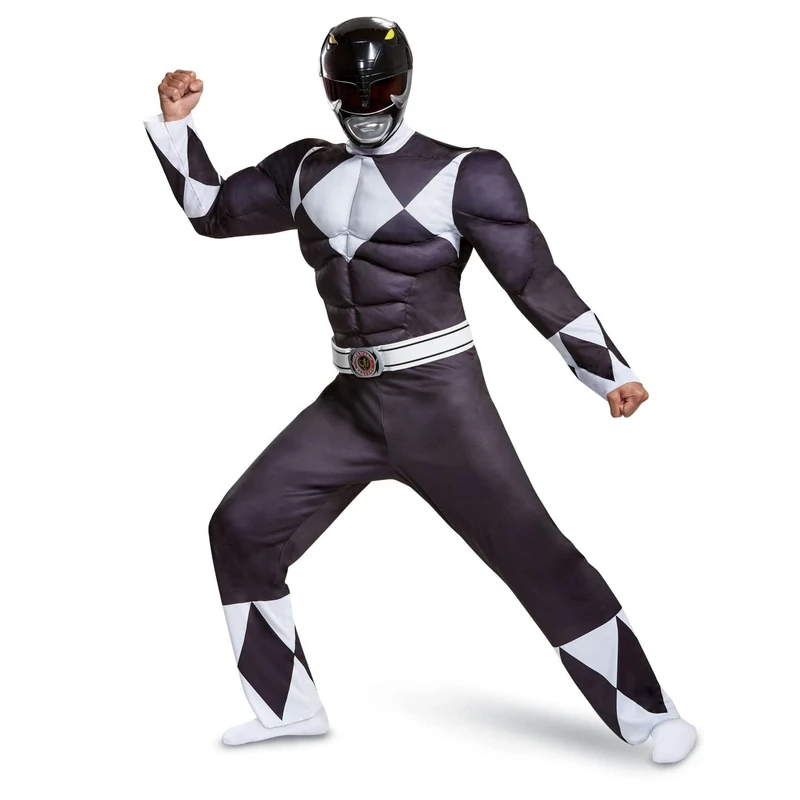 Disguise Official Deluxe Muscle Black Power Rangers Costume Adult, Superhero Costumes For Adults XX-Large