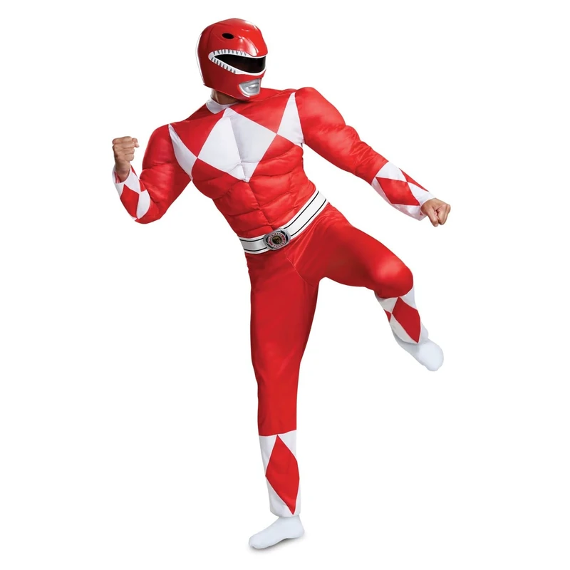 Disguise Official Deluxe Muscle Red Power Rangers Costume Adults, Halloween Costume for Adults Fancy Dress Up Outfit X-Large