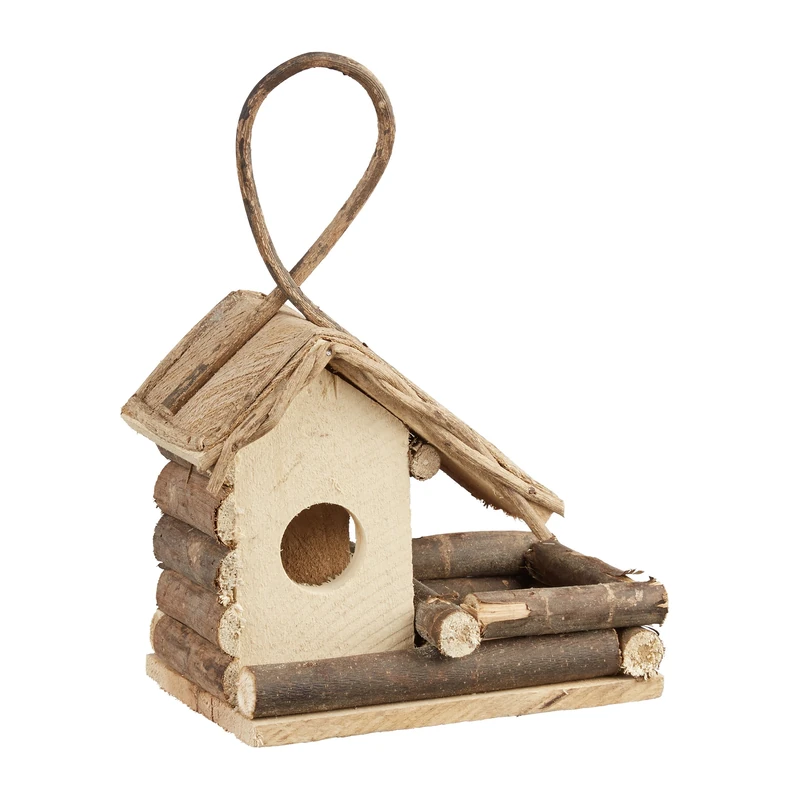 Relaxdays Hanging Bird House, Classic Wooden Birdhouse, Decorative Nesting Box, Natural