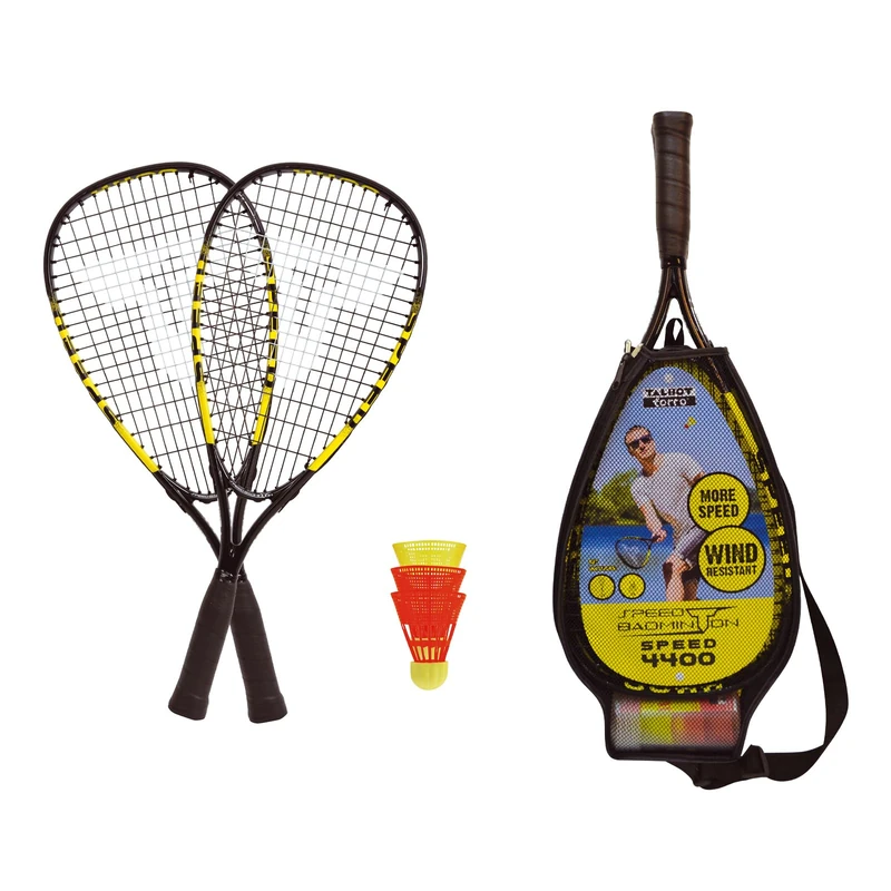 Talbot-Torro Speed 4400 Speed Badminton Set, 2 x 54.5 cm Aluminum Rackets, 3 Wind Resistant Shuttlecocks, in a 3/4 Bag, Yellow/Black, 490114