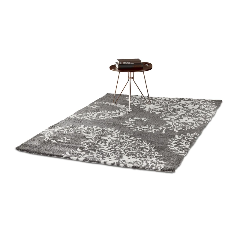 Relaxdays Shaggy Paisley Area Rug 120x170 cm, Fluffy Soft Hallway Runner with Floral Pattern, Anthracite