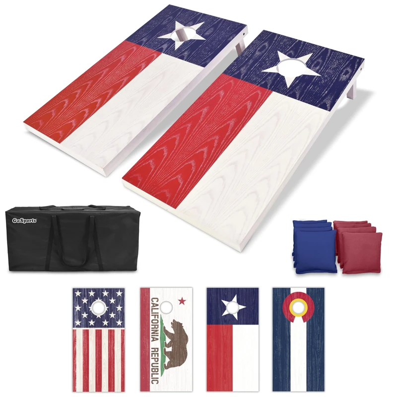 GoSports Texas Regulation Size Wooden Cornhole Set - Texas Flag Design with Bags & Case