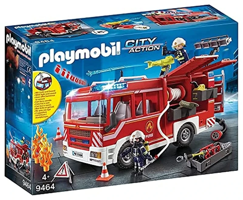PlayMOBIL 9464 City Action Fire Engine with Working Water Cannon, fire fighter and helicopter Toy, Fun Imaginative Role-Play, Playset Suitable for Children Ages 4+, Vanaf 5 Jaar