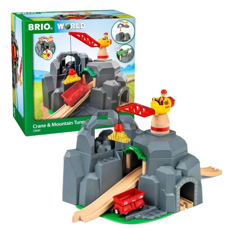 BRIO World Crane and Mountain Tunnel - Wooden Railway Train Set Accessories for Kids Age 3 Years Up