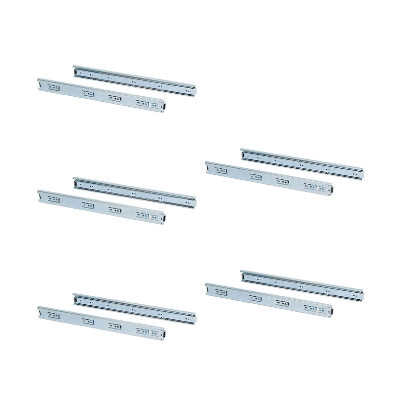 Emuca - Set of full extension ball bearing runners/slides 45mm x 650mm for drawer, Pack of 5, zinc plated steel - Image 1