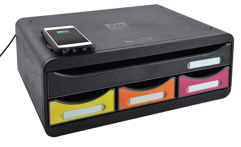Exacompta - Ref 319798QID - Iderama Collection - Toolbox Monitor Riser with QI Wireless Phone Charger - 270 x 355 x 135mm in Size, Suitable for A4+ Documents, Wireless Charging for Phones - Image 1