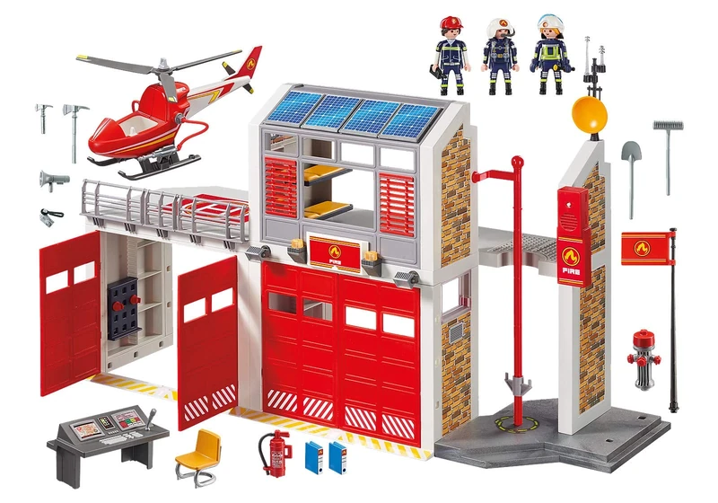 Playmobil 9462 City Action Fire Station with Fire Alarm, fire fighter and helicopter toy, fun imaginative role play, playset suitable for children ages 4+