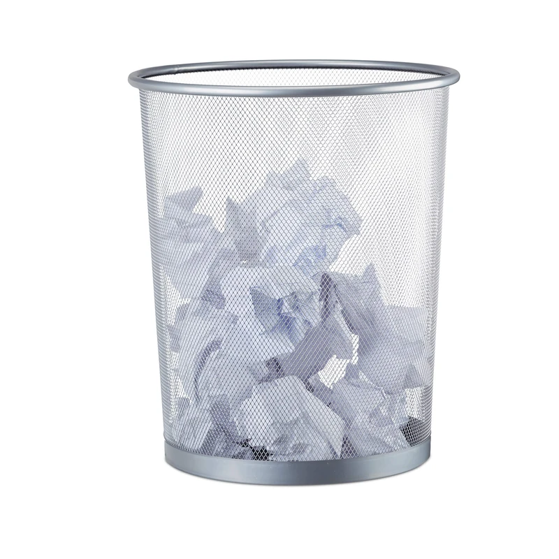 Relaxdays Metal Trash Can, Large Paper Bin for Office, 20L Dustbin, 30 cm Ø, Height 35 cm, Silver