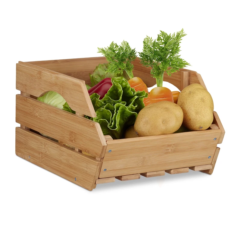 Relaxdays Versatile Bamboo Stacking Crate, Wooden Storage Box, Sturdy, Shabby-Chic, HxWxD: 20.5x27x38 cm, Natural, Beige