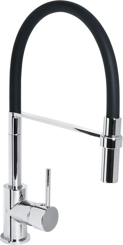 Cornat SAZ612 Single-Lever Sink Mixer Robust Die-Cast Body Black/Chrome-Plated 360° Pivoting Silicone Spout with Shower Lock/High-Pressure Kitchen Tap, Normal
