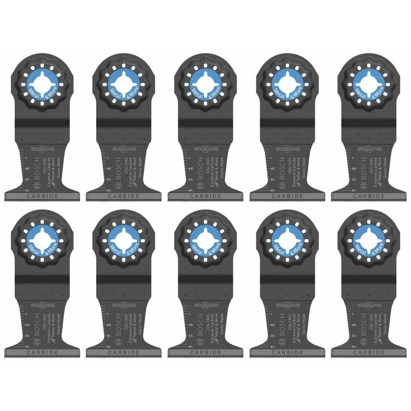 BOSCH OSL134C-10 10-Pack 1-3/4 In. Starlock Oscillating Multi Tool Metal & More Carbide Extreme Plunge Cut Blades for Cutting Iron Bar, Metal, Wood with Nails, Drywall and Tile