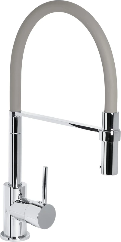 Cornat SAZ613 Single-Lever Sink Mixer Tap - Robust Die-Cast Body - Grey/Chrome-Plated - 360° Pivoting Silicone Spout - with Shower Lock/High Pressure Tap/Kitchen Tap