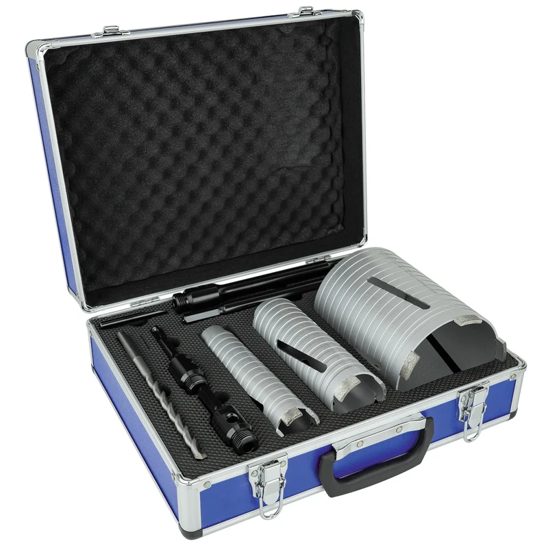 Mexco DCX90 Slotted Dry Core Drill, High-Performance Diamond Core for Drilling Masonry Materials – 38mm-117mm, 9 Piece Kit with Storage Case