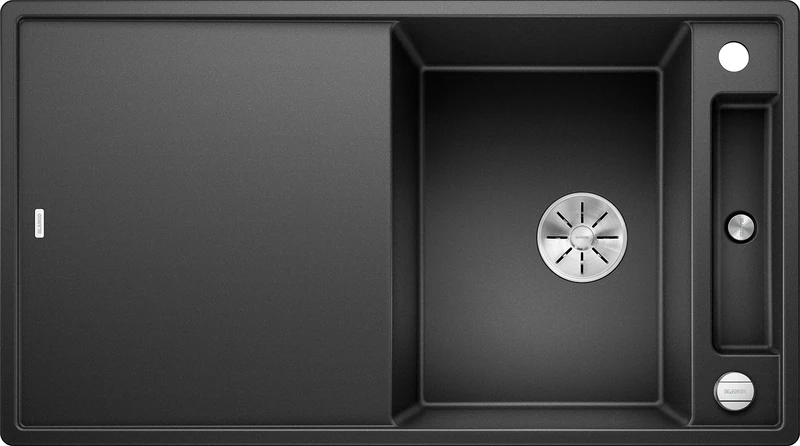 BLANCO AXIA III 5 S Granite Sink Made of Silgranit Anthracite Installation Type: Installation from Top Reversible with Glass Cutting Board for 50 cm Wide Base Cabinets Sliding Chopping Board