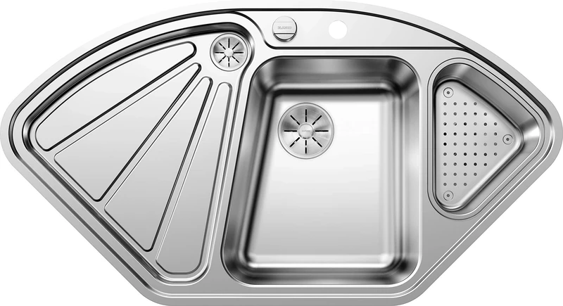 BLANCO 523667 Delta-IF, Corner Sink, Kitchen Sink, For Normal and Flush Installation, With Drain Remote Control and With Bowl, Stainless Steel Satin Finish
