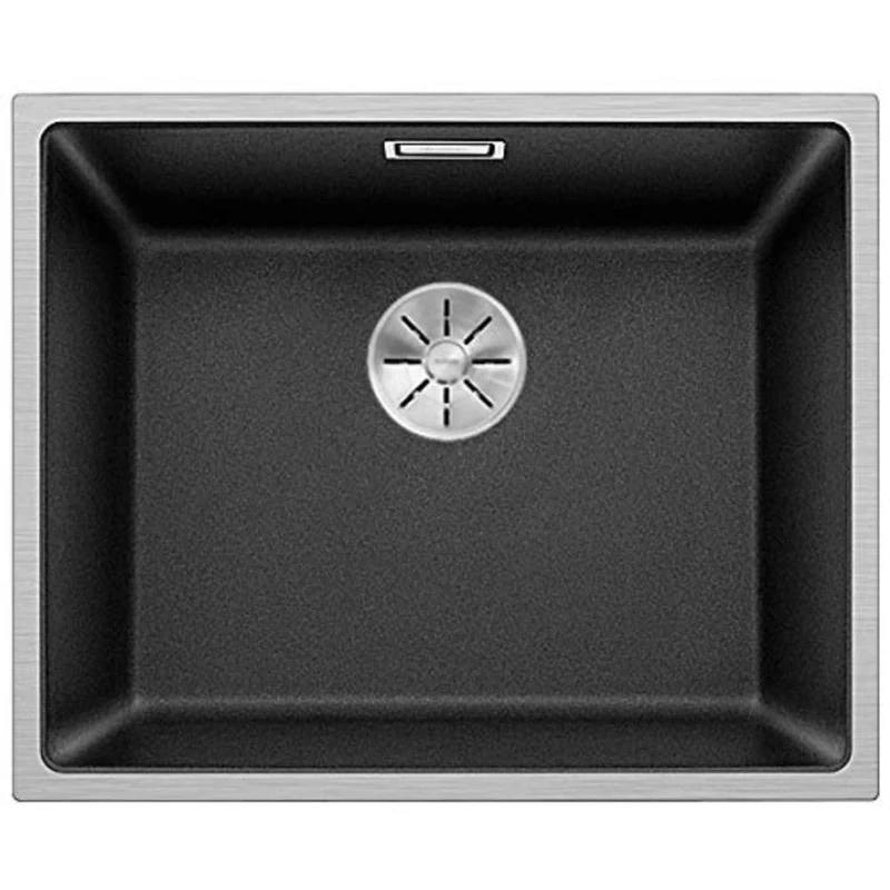 BLANCO SUBLINE 500-IF SteelFrame Granite Sink Made of Silgranit Anthracite Installation from Top and Flush Surface for 60 cm-Wide Base Cabinets Framed in Stainless Steel Without Tap Bench with