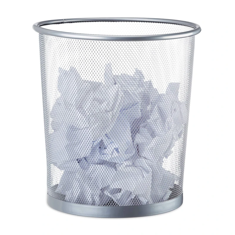 Relaxdays Metal Trash Can, Mesh Waste Basket, Paper Bin, 26 cm Ø, Height 27.5 cm, Silver