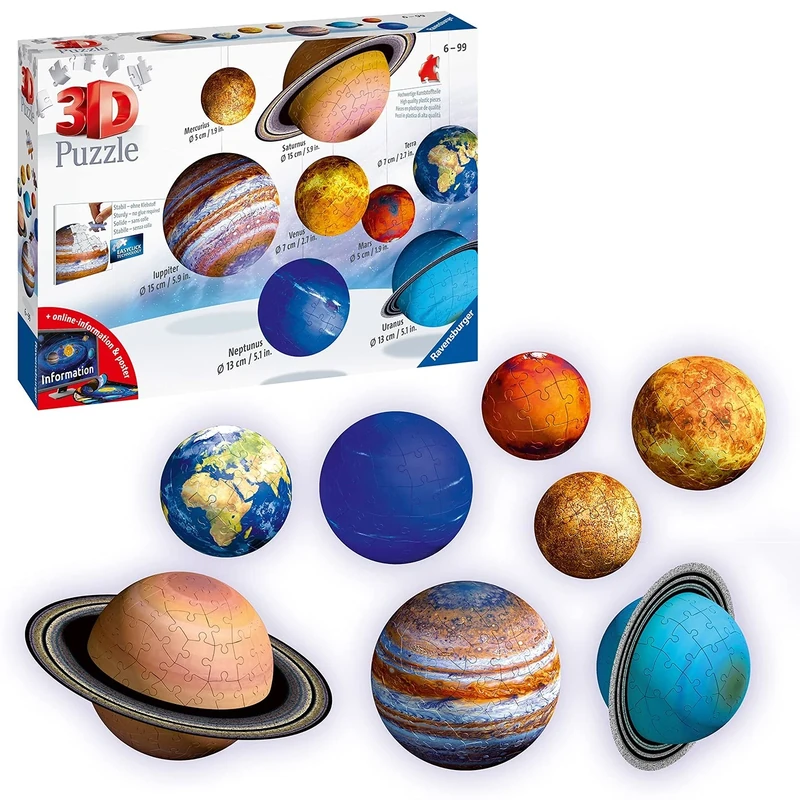 Ravensburger Planetary Solar System 3D Globe Jigsaw Puzzle Set for Kids Age 6 Years Up - Space & Planets - No Glue Required - Easter Presents