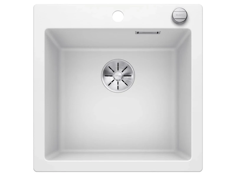 BLANCO PLEON 5 | SILGRANIT Sink in White | Installation Type: Inset Installation from Above | for 50 cm Wide Base cabinets | Maximum Volume Thanks to The Extra-deep Bowl | [51.5x51x23.2 cm]