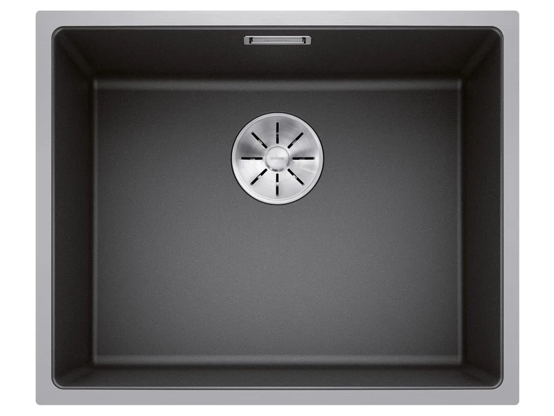 BLANCO SUBLINE 500-IF SteelFrame | SILGRANIT Sink in Anthracite | for 60 cm Wide Base cabinets | Framed in Stainless Steel | Without tap Ledge | Without Remote Waste Control | [54.3x44.3x20.3 cm]