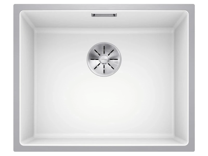 BLANCO SUBLINE 500-IF SteelFrame | SILGRANIT Sink in White | for 60 cm Wide Base cabinets | Framed in Stainless Steel | Without tap Ledge | Without Remote Waste Control | [54.3x44.3x20.3 cm]