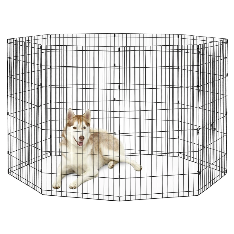 New World Folding Metal Dog Exercise Pen and Pet Playpen with No Door, Includes Grounding Stakes and Provides 1.5 Meters of Play Space, 122cm Tall, Black E-Coated