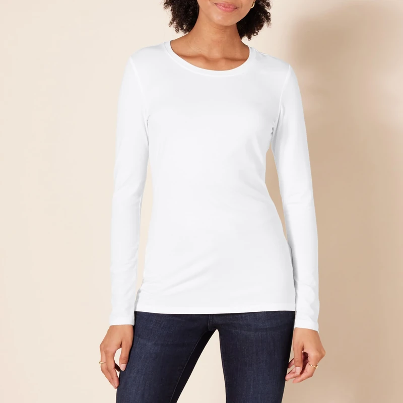 Amazon Essentials Regular-Fit Long Sleeve Crewneck T-Shirt - White XS