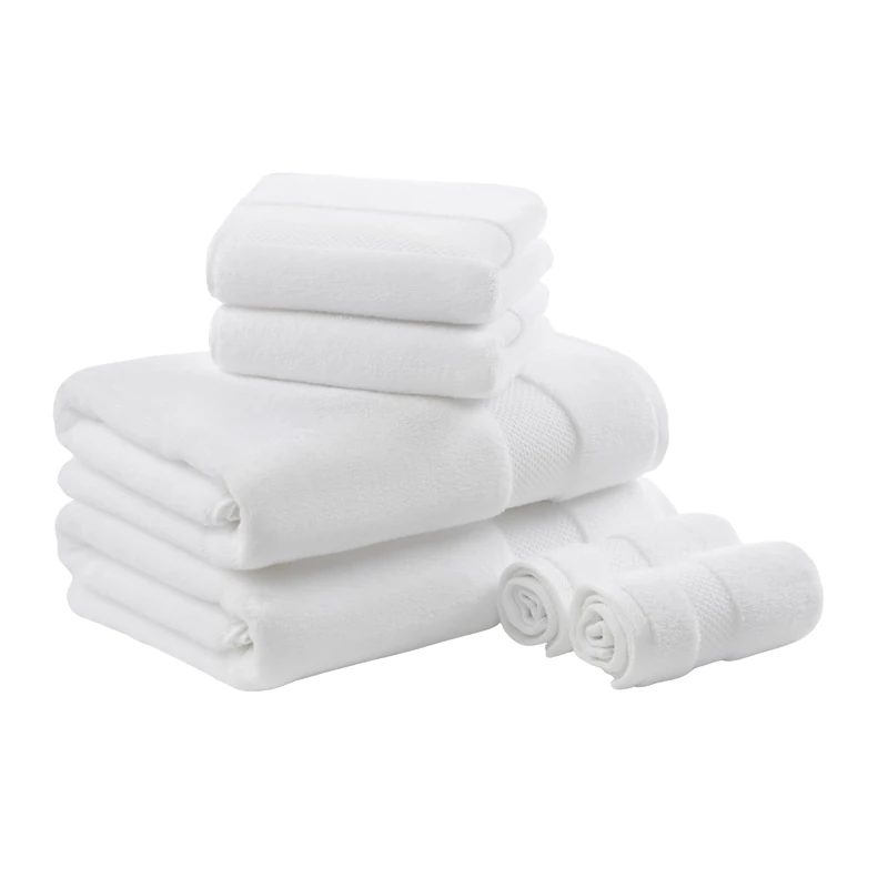 MADISON PARK SIGNATURE Turkish 100% Cotton 600Gsm Luxury Premium Thick Soft Abosorbant Hotel Bathroom Towel Set Shower Hand Face Washcloths, Assorted Sizes, White 6 Piece