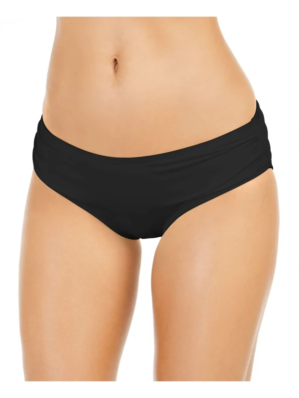 Michael Kors Women's Solid Shirred Bikini Bottom, Black, XS