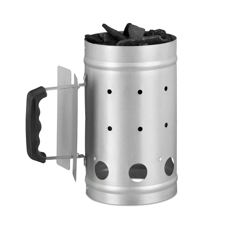 Relaxdays Charcoal Chimney Starter, Steel, BBQ Lighter, Stove, Grill, H x Dia: 27 x 16 cm, Grill Ignition, Silver