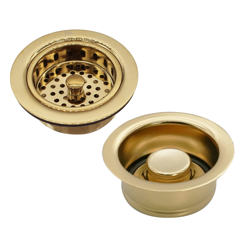 Westbrass D2165-01 4-1/4" OD Post Style Large Kitchen Basket Strainer with Waste Disposal Flange and Stopper Drain Set, Polished Brass