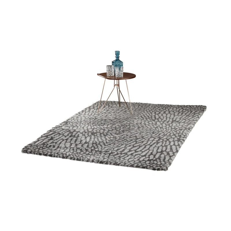 Relaxdays Shaggy Deep Pile Carpet, Fluffy Hallway Runner, Patterned Soft Living Room Area Rug, 120x170 cm, Grey