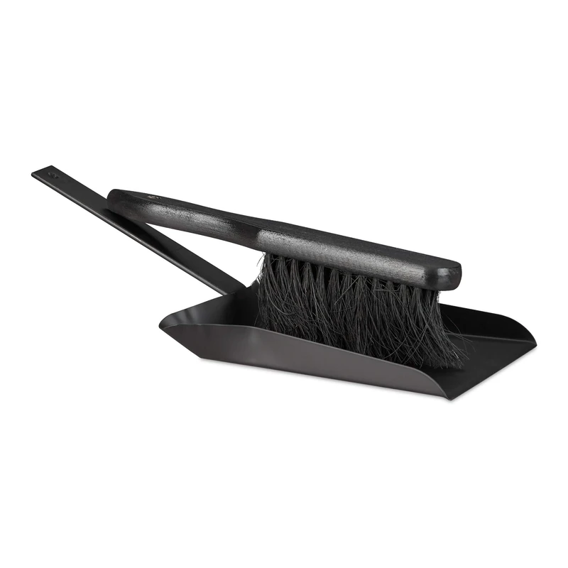 Relaxdays Dustpan and Brush Set, 37 cm, Steel, Sweeping Set with Broom, Eyelet, Outdoor and Indoor, Black