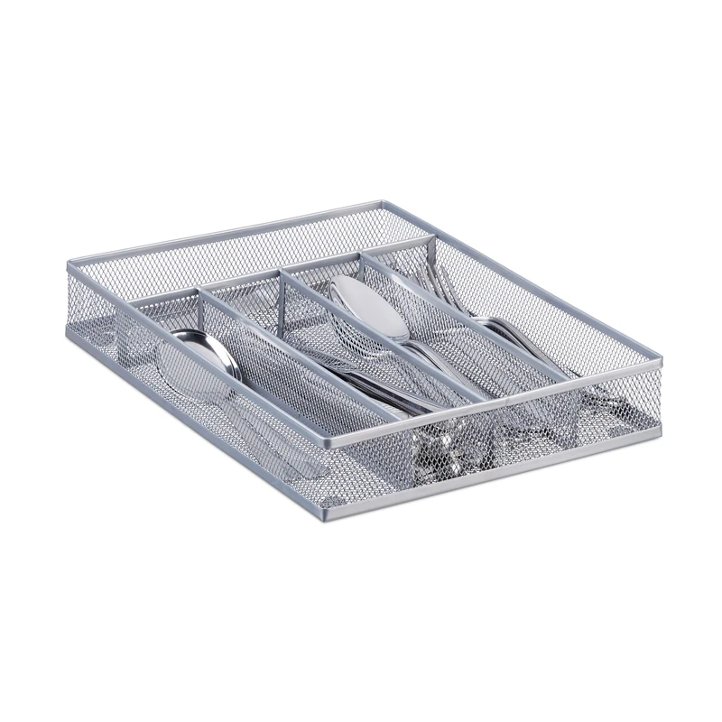 Relaxdays Metal Mesh Cutlery Tray, Open Drawer Organizer Insert, M, HWD: 5 x 23.5 x 31.7 cm, Silver