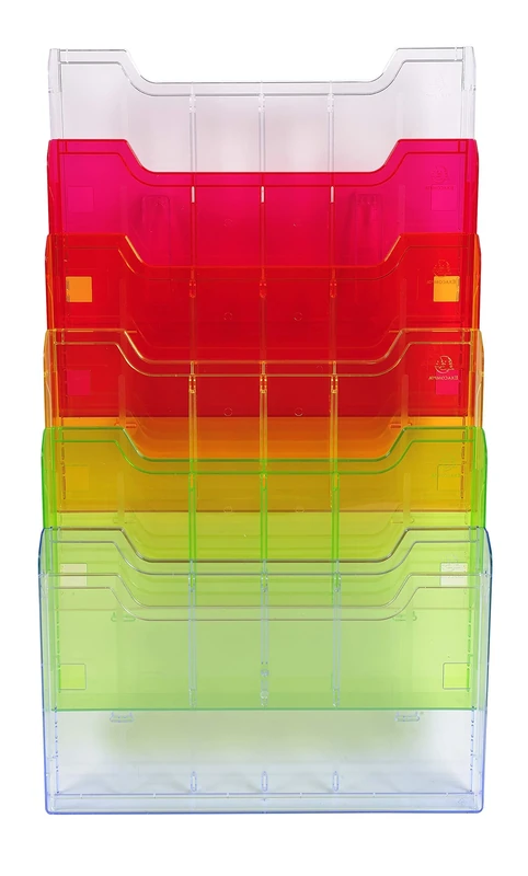 Exacompta - Ref 64299D - Wall Literature Display Holder - 113 x 327 x 523mm in Size, Suitable for Horizontal A4 Documents, 6 Compartments, 26mm Deep Pockets - Harlequin Translucent