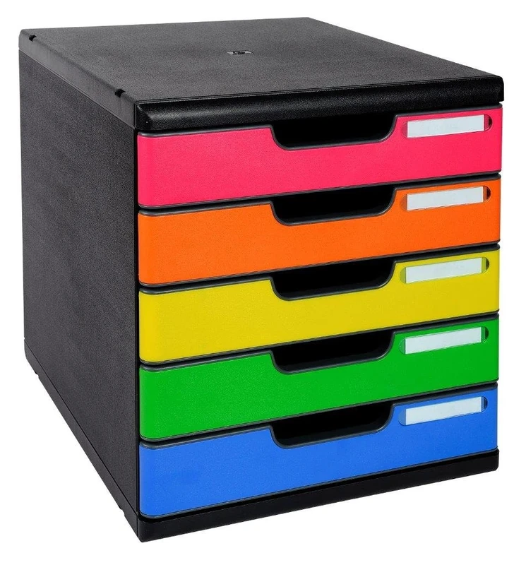 Exacompta - Ref 301798D - Iderama Collection - Modulo 05 Drawer Set - 350 x 288 x 320mm in Size, Holds A4+ Documents, 54mm Drawer Height - Black/Harlequin