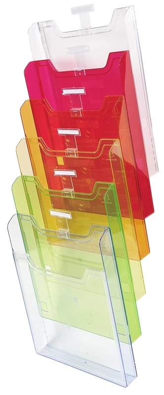 Exacompta - Ref 64799D - Wall Literature Display Holder - 155 x 239 x 665mm in Size, Suitable for Horizontal A4 Documents, 6 Compartments, 26mm Deep Pockets - Harlequin Translucent