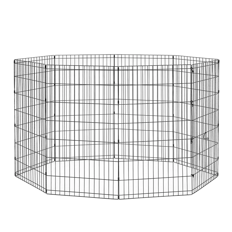 New World Folding Metal Dog Exercise Pen and Pet Playpen with No Door, Includes Grounding Stakes and Provides 1.5 Meters of Play Space, 106cm Tall, Black E-Coated