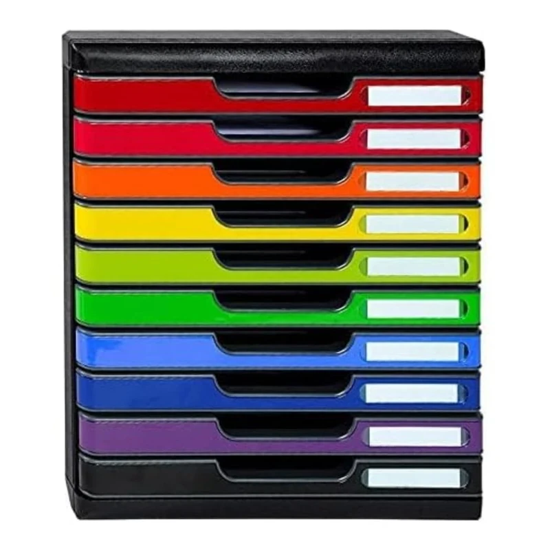 Exacompta - Ref 302798D - Iderama Collection - Modulo 10 Drawer Set - 350 x 288 x 320mm in Size, Holds A4+ Documents, 26mm Drawer Height - Black/Harlequin