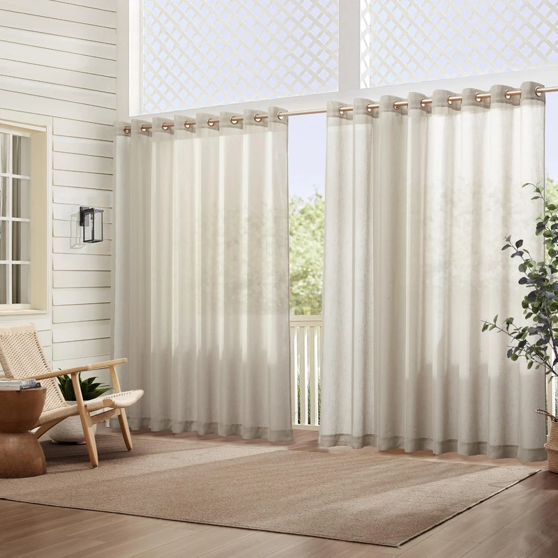 Elrene Home Fashions Carmen Extra Wide Indoor/Outdoor Sheer Grommet Window Curtain Panel, 114"x108" (1, Natural